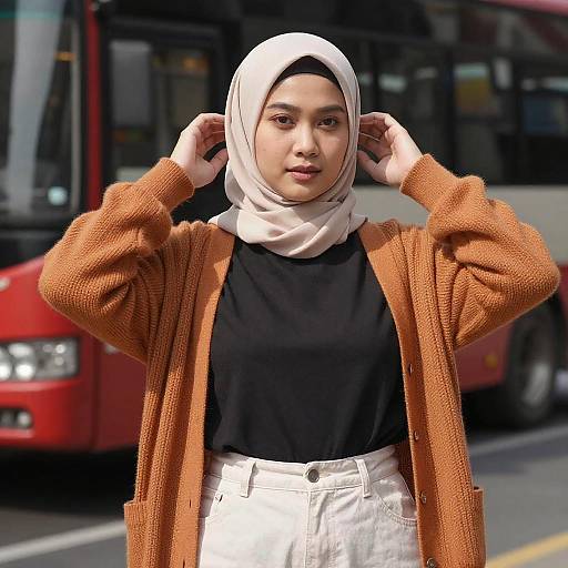 Asian Woman in Beige Hijab Outdoors