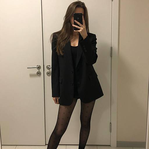 Woman Taking Mirror Selfie in Black Outfit