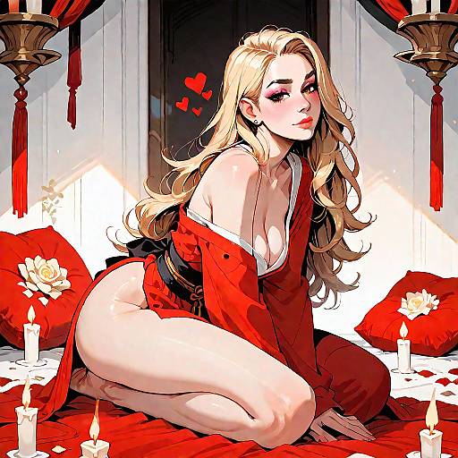 Seductive Blonde in Candlelit Room