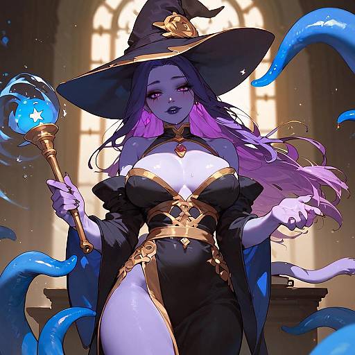 Purple Cat Witch and Tentacle Magic