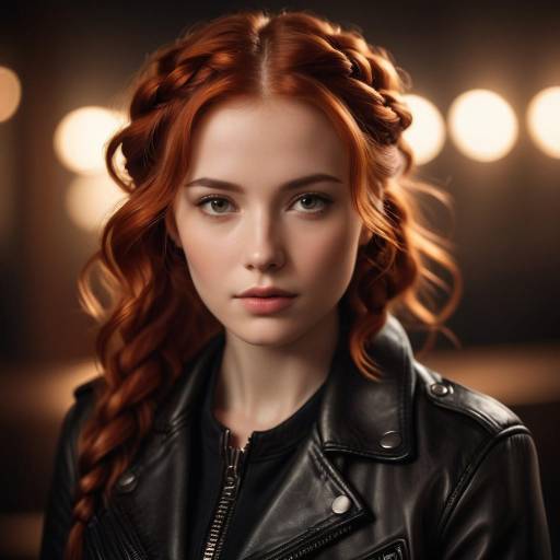 Portrait of young redhead woman in leather jacket