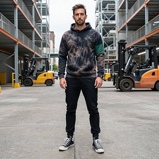 Urban Man in Dark Tie-Dye Hoodie