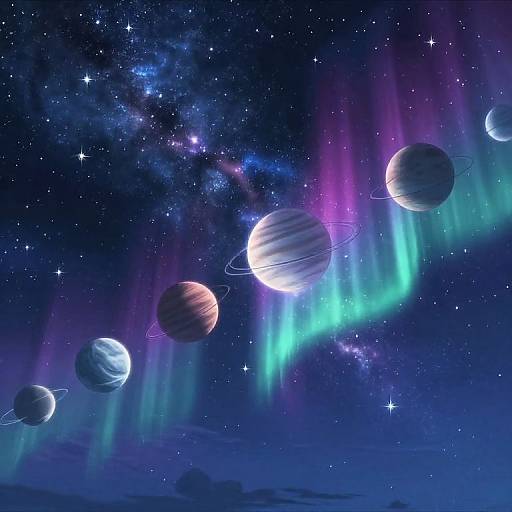 Anime Cosmic Sky with Planets