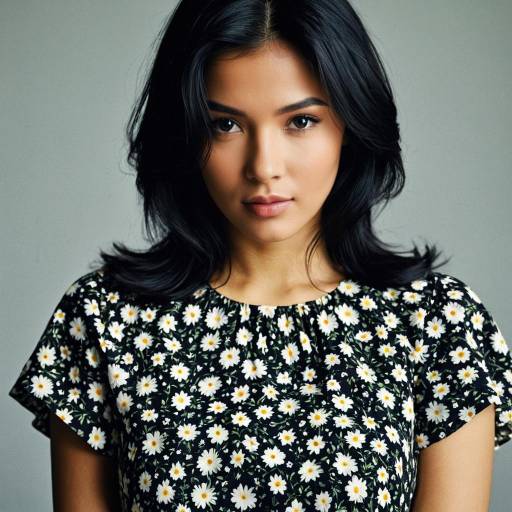 Realistic Floral Dress with Black Hair Girl