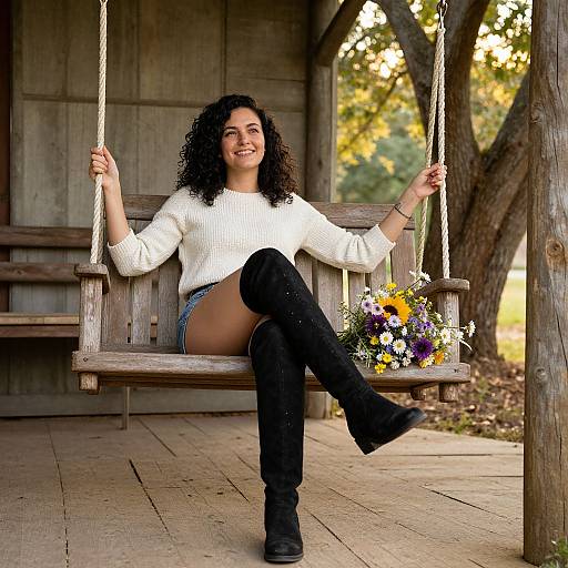 Woman on Rustic Porch Swing