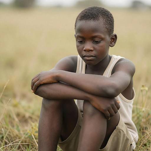 Introspective Boy in Golden Grass