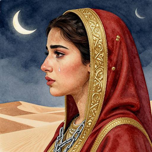 Watercolor Portrait of Imprisoned Arabic Woman