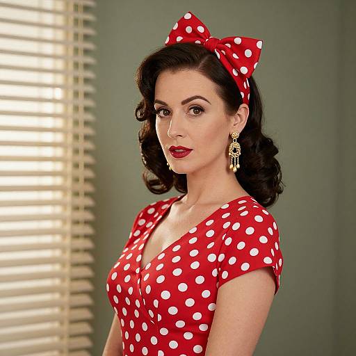 Classic Pin-Up Woman in Red Polka-Dot Dress