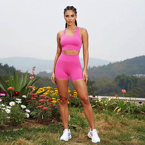 Sporty Chic Woman in Vibrant Garden