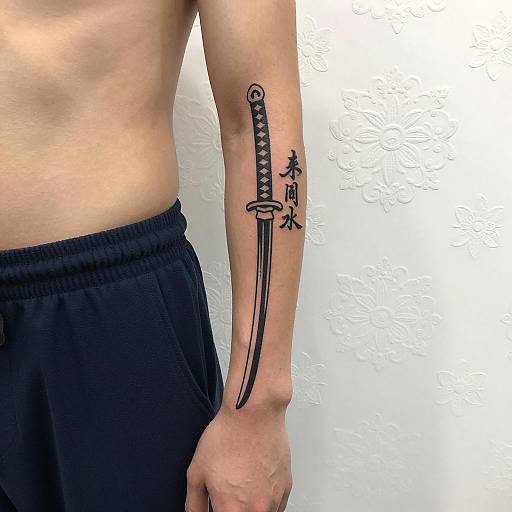 Detailed Samurai Sword Tattoo on Forearm