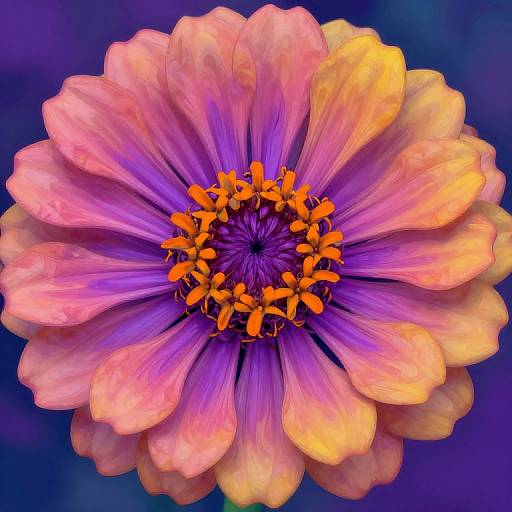 Fluid Art Zinnia in Vibrant Bloom