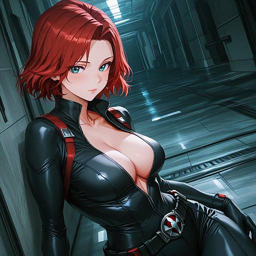 Illustration of Black widow, marvel in the style of Lm7 (op-center)