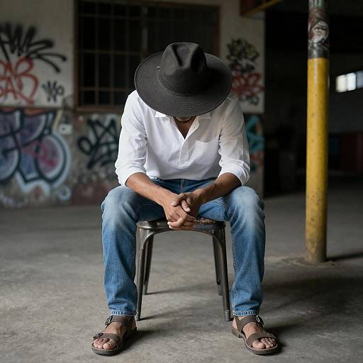 Solitary Man in Industrial Outdoor Scene