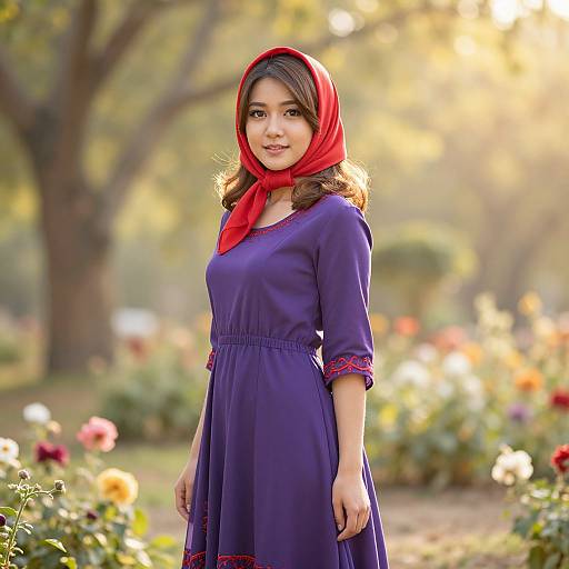 Elegant Asian Girl in Sunlit Garden
