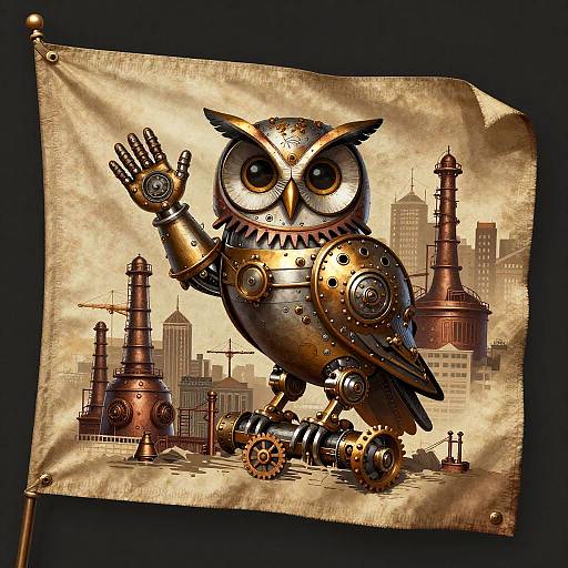 Steampunk Owl Flag Illustration