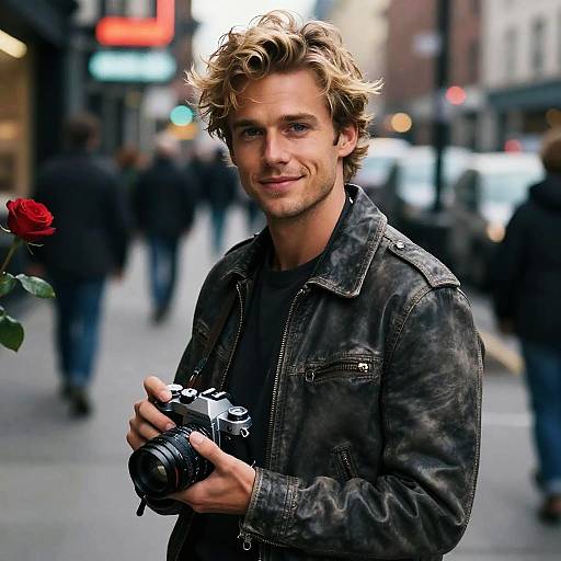 Cinematic Portrait of Man with Vintage Camera