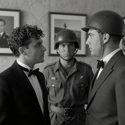 Black and White Portrait of Men in Formal and Military Attire