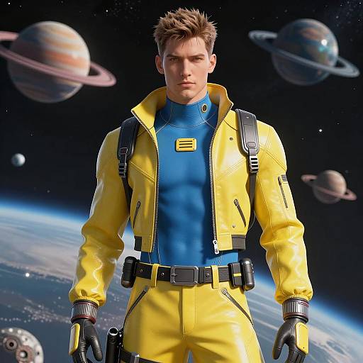 Futuristic Male Character in Cosmic Setting