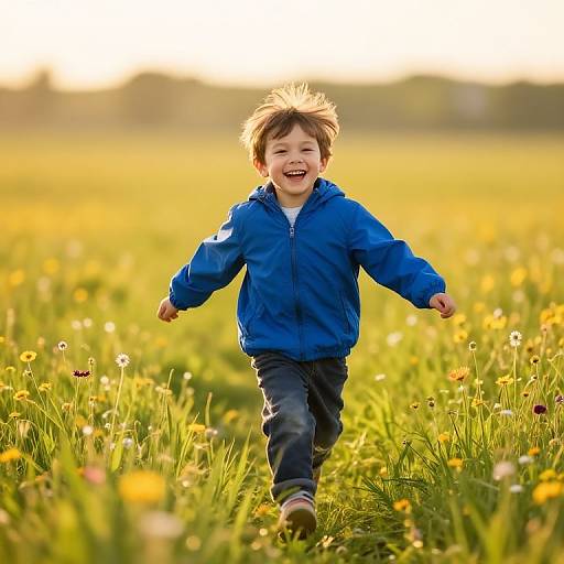 Boy Running Through Wildflower Meadow