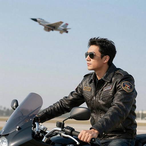 Man in Leather Jacket with Motorcycle