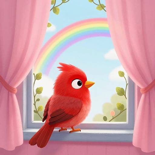 Charming Red Bird by Window