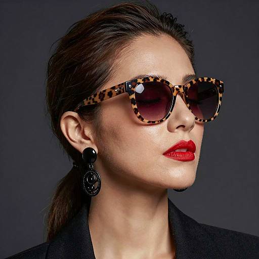 Woman Wearing Leopard-Print Sunglasses and Black Earrings
