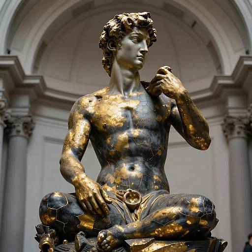 Kintsugi Michelangelo's David Statue in Meditation Pose