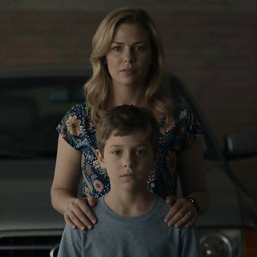 Blonde Woman Standing Behind Young Boy