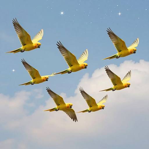 Vibrant Yellow Parrots in Flight