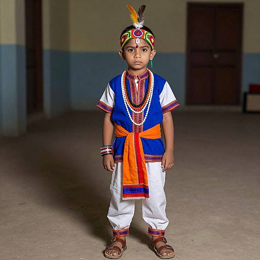 Young Indian Boy in Traditional Tribal Costume