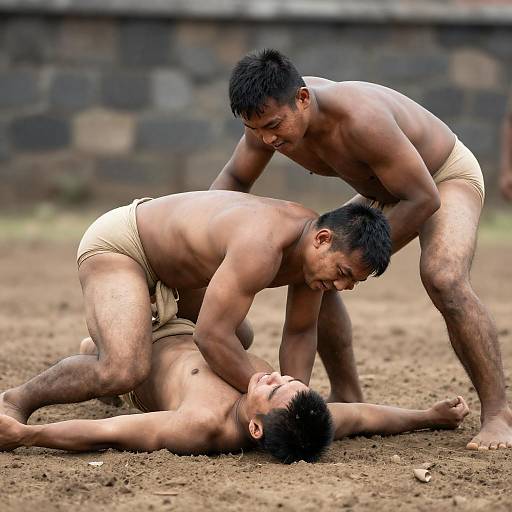 Traditional Wrestling Match on Dirt Ground