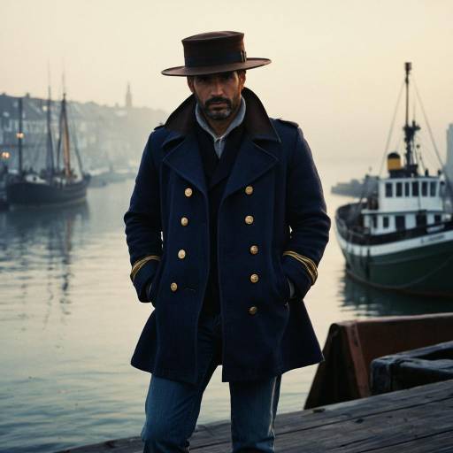 Vintage Sailor in Foggy Harbor at Dawn