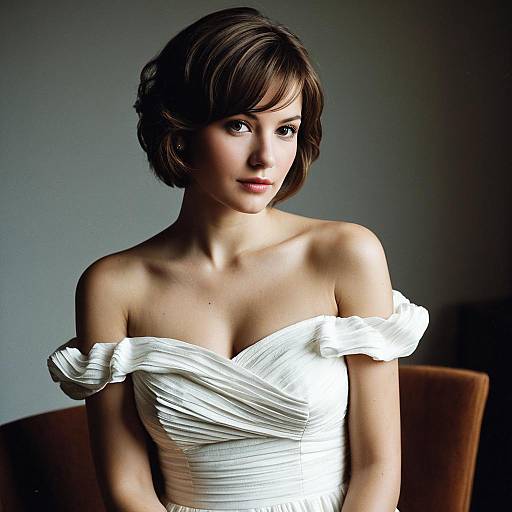 Woman in Classic White Off-Shoulder Dress