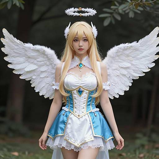 Angel Cosplay with White Feathered Wings