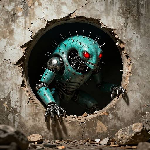 Teal Bio-Mechanical Creature Emerging