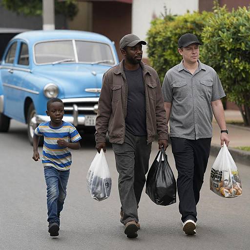 Urban Street Walk with Vintage Car