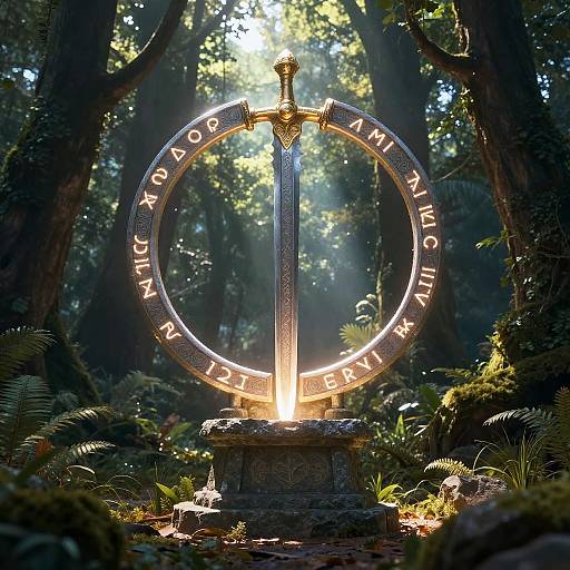 Enchanted Circular Sword in Mystic Forest