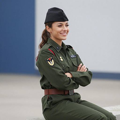 Confident Woman in Military Uniform