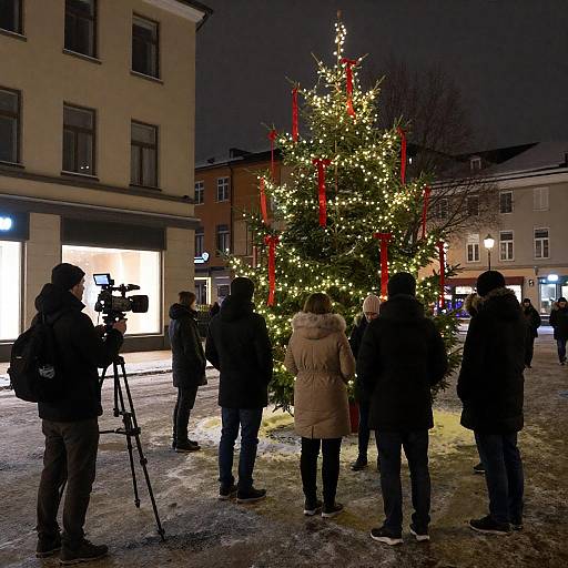 Nighttime Christmas Tree Street Scene
