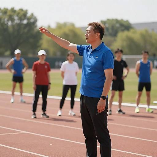Coach directing runners on outdoor track
