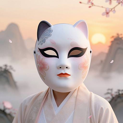 Elegant Hanfu Mask with Cherry Blossoms