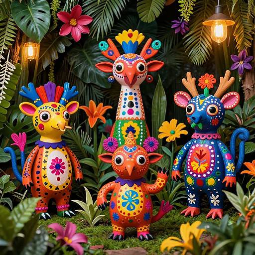Vibrant Alebrijes in Lush Jungle
