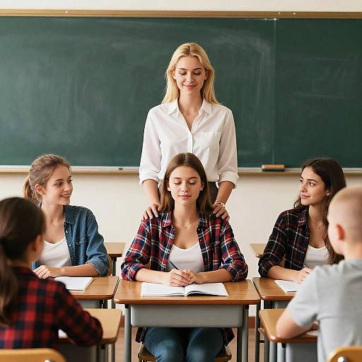 Realistic Adult College Classroom Group Portrait