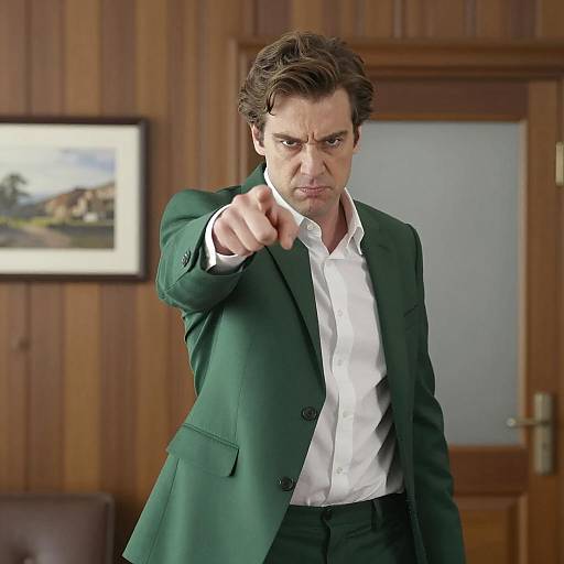 Aggressive Man in Green Suit Pose