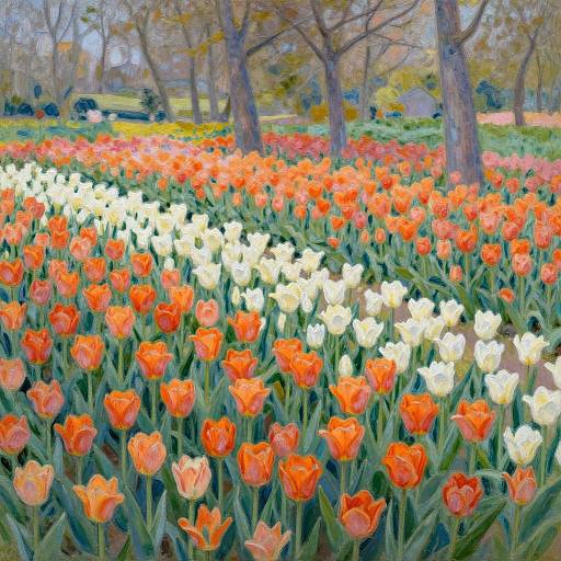 Impressionist Tulip Fields with Trees