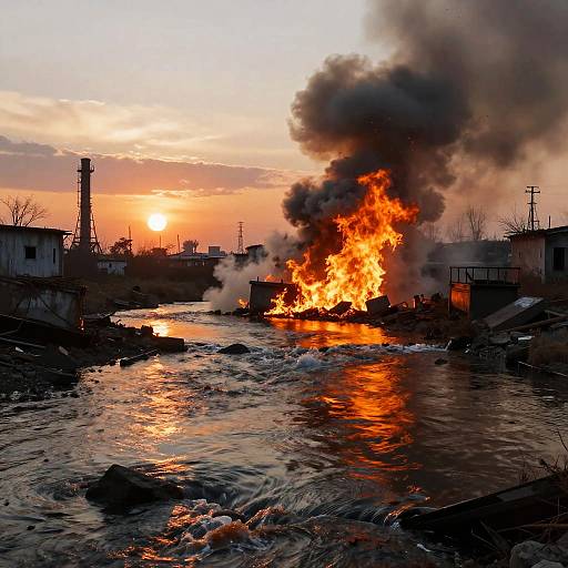 Apocalyptic Dumpster Fire River Scene