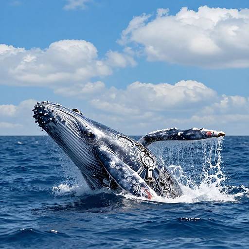 Clockwork Whale Breaching Ocean Waves
