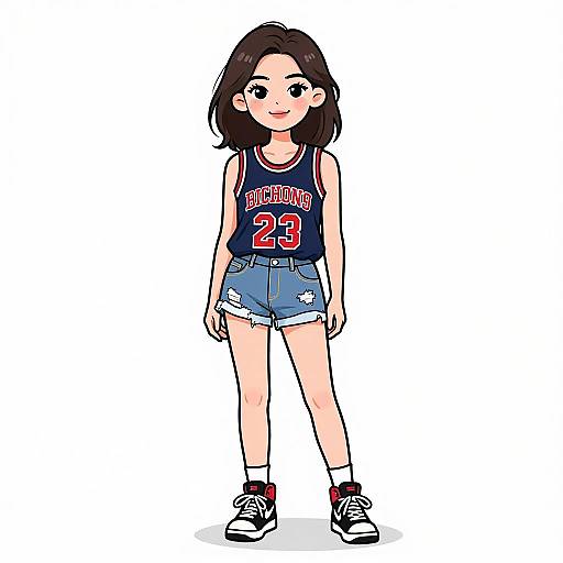 Digital illustration of a young girl with medium-length brown hair, wearing a 