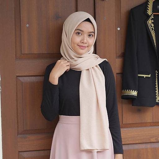 Young Woman in Beige Hijab Portrait