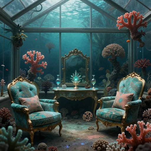 Ethereal Submerged Conservatory with Bioluminescence